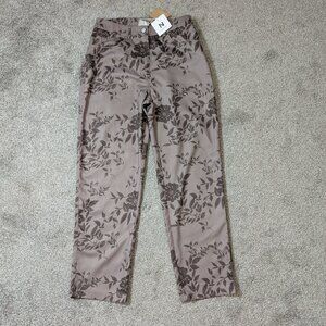 NORACORA, NWT Brown Floral High Rise Lightweight Poly Straight Jeans; Size M